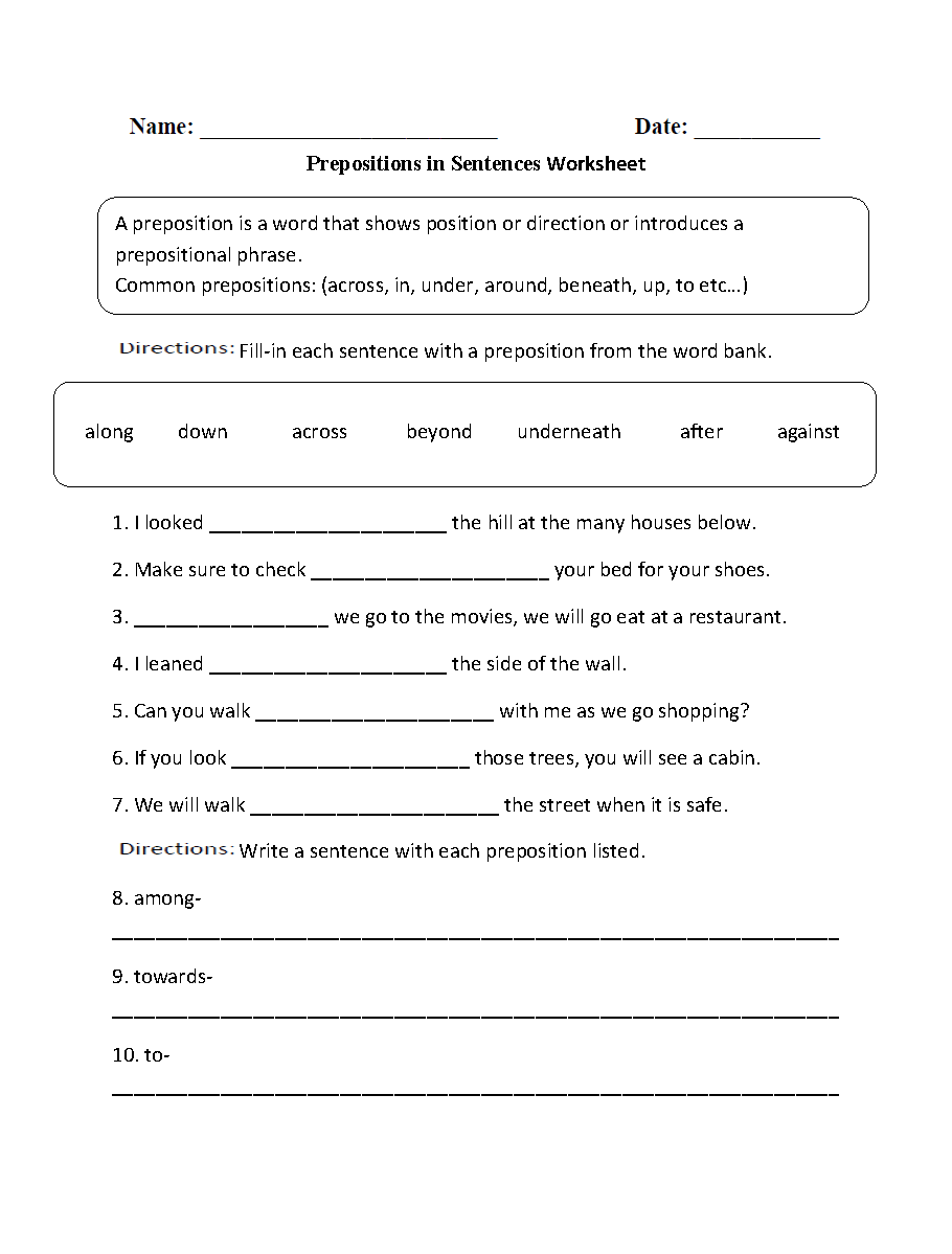 Prepositional Phrases Worksheets 7th Grade The Best Worksheets