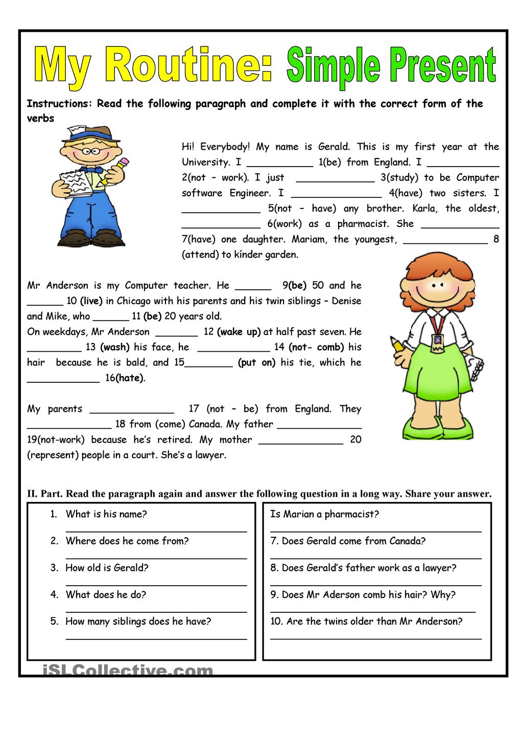 Present Simple Worksheets For Kids