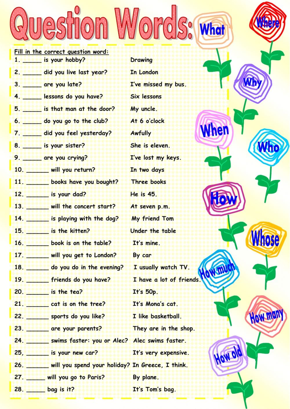 Question Words Interactive Worksheet