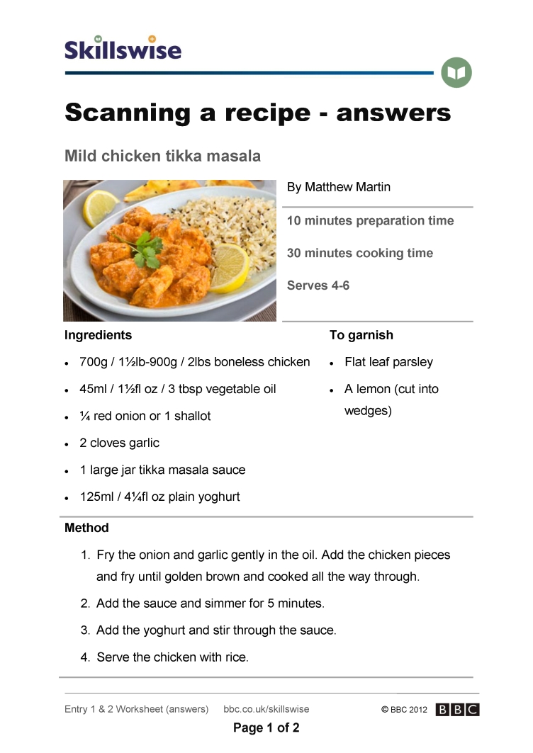 Recipe Worksheets With Questions The Best Worksheets Image