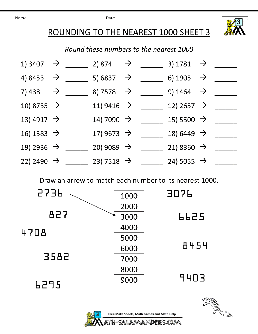 Rounding Worksheet To The Nearest 1000