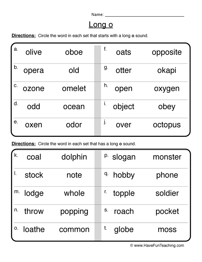 Short O And Long O Worksheets Images