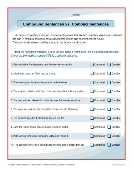 Simple Compound Complex Sentences Worksheet The Best Worksheets