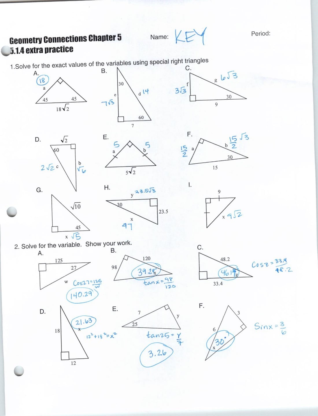 Special Right Triangles Worksheet Answers Worksheets For All