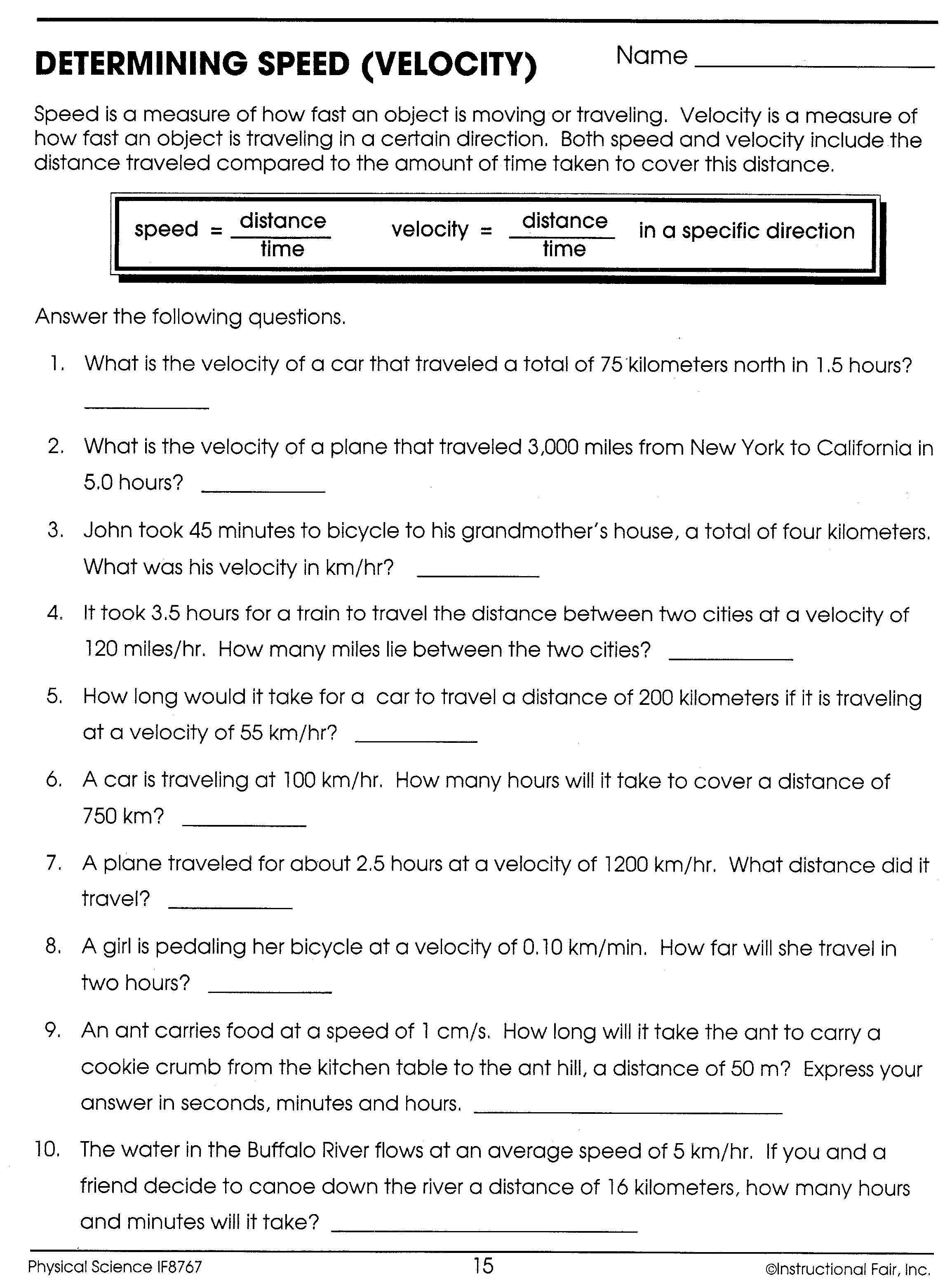 Speed And Velocity Worksheet Careless Me