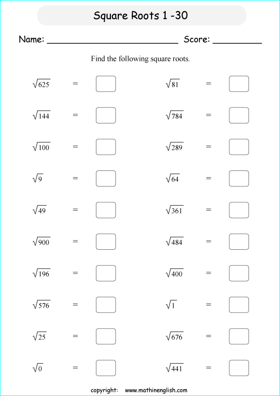 Square Root Worksheets Pdf 1074936
