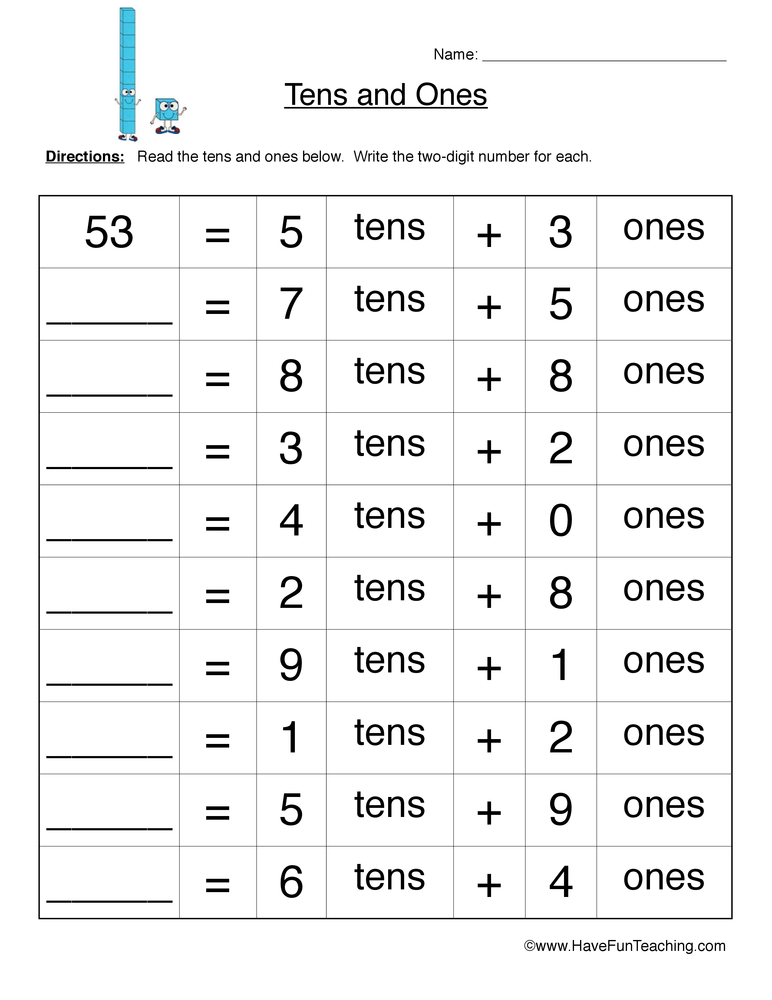 Tens Ones Worksheets 861623