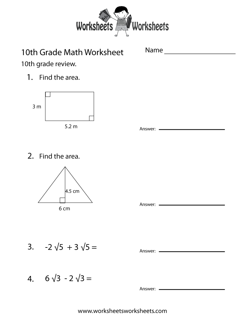 Tenth Grade Math Worksheets 710993