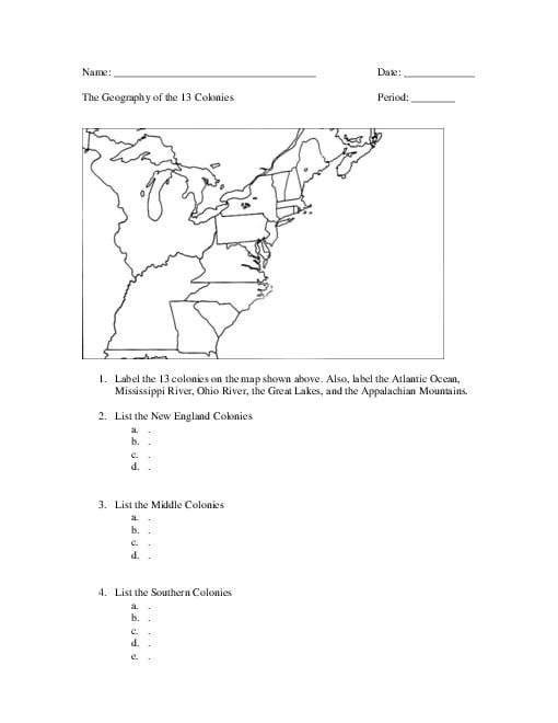Thirteen Colonies Worksheets 557582