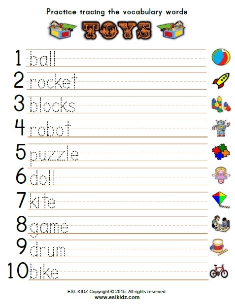 Toys Vocabulary Worksheets For Kindergarten 134418