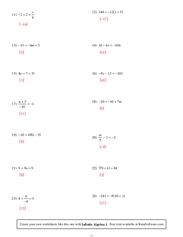 Two Step Equations Worksheets With Answers The Best Worksheets
