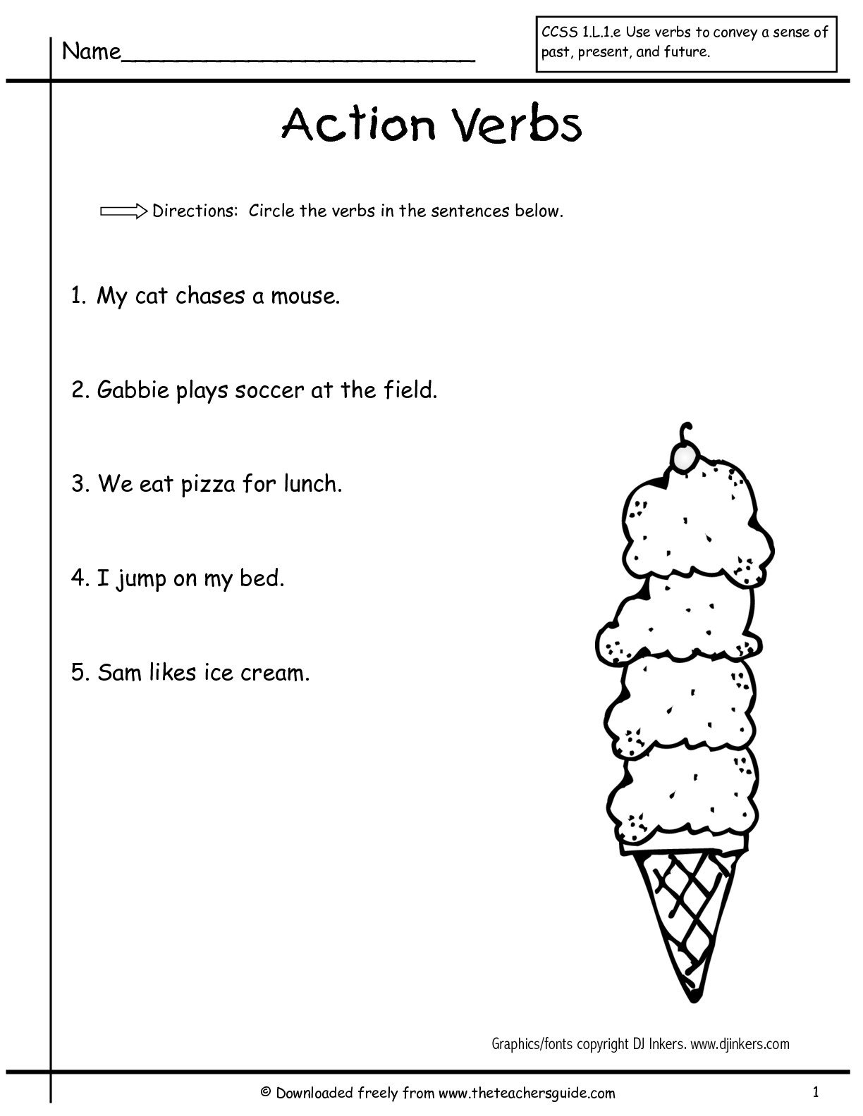 Verbs Worksheet 1st Grade 392028