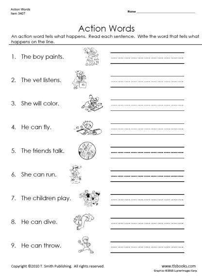 Verbs Worksheet 1st Grade 392051