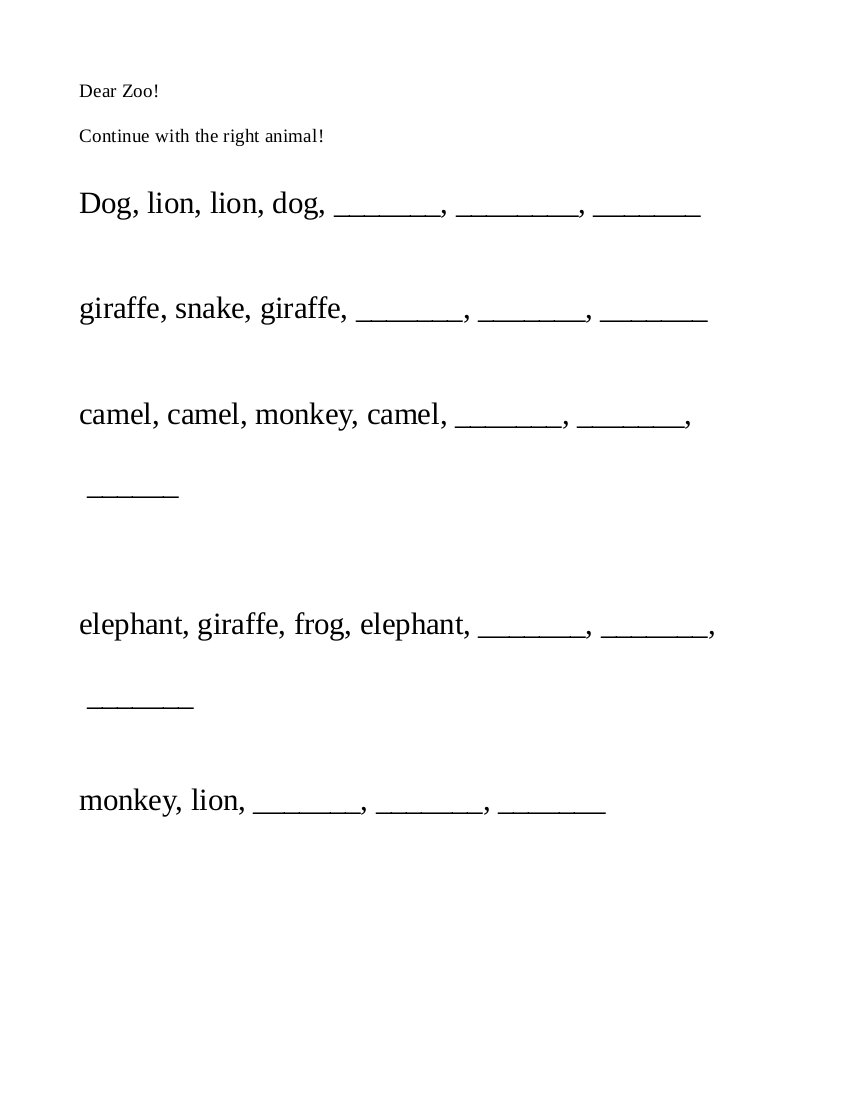 Worksheet  Dear Zoo Worksheet  Carlos Lomas Worksheet For Everyone