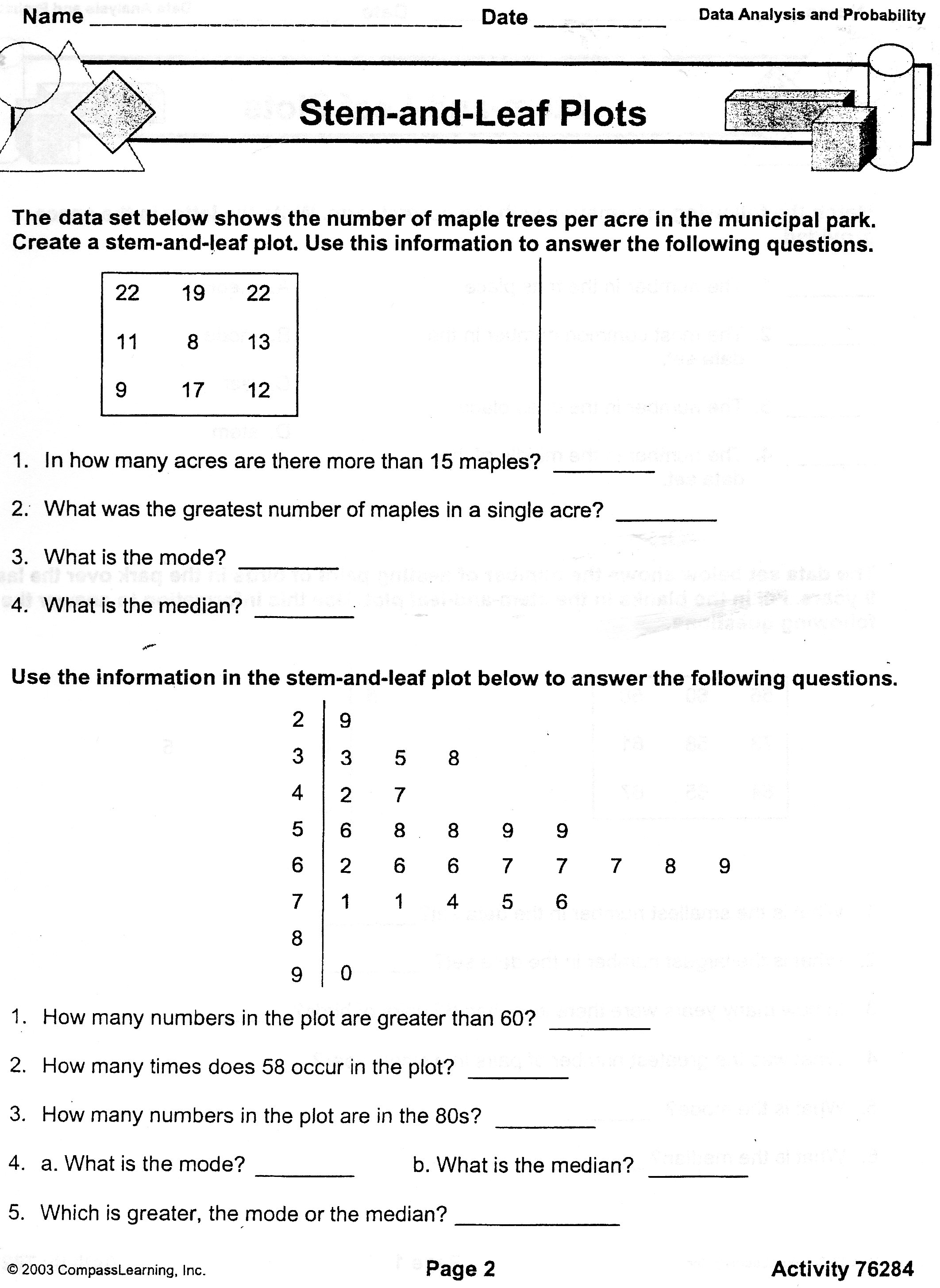 Worksheet  Stem And Leaf Plot Worksheet  Carlos Lomas Worksheet