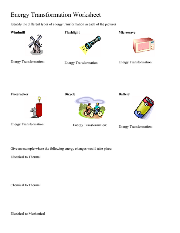 Worksheet Energy Transformations 1408198