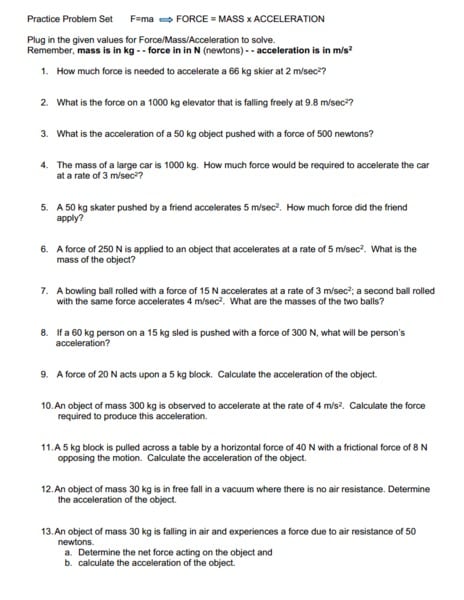 Worksheet On Calculating Force 1449011