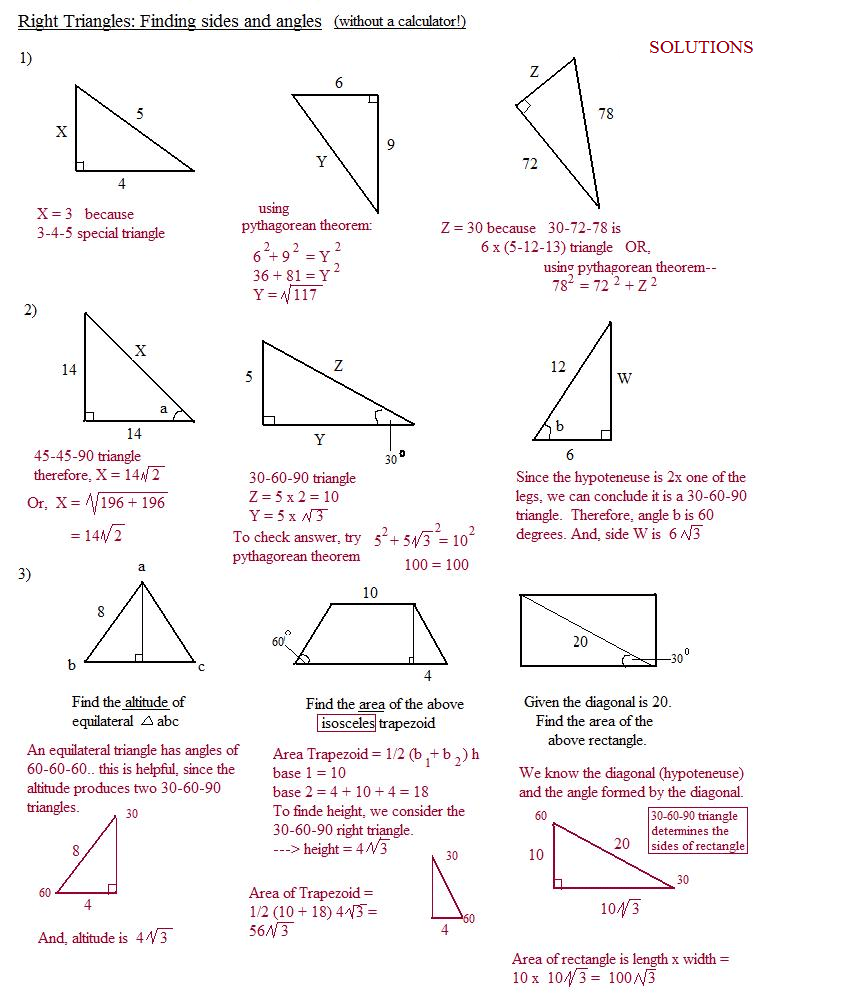 Worksheet On Special Right Triangles Answers 30853