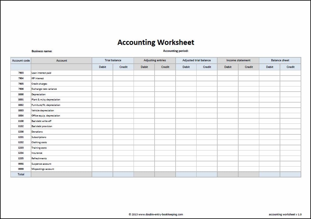 Worksheet Template Accounting 1082846