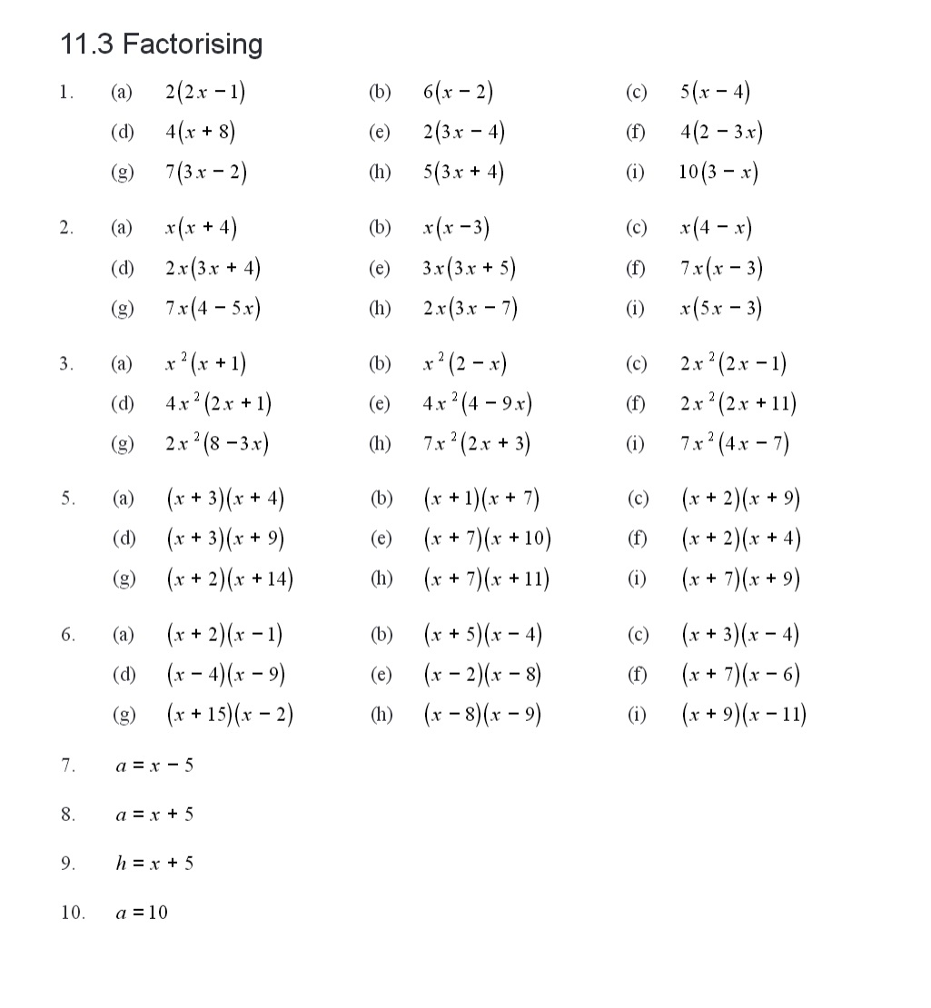 Worksheets On Factoring Algebraic Expressions