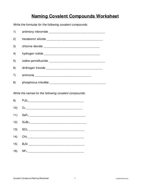 Writing And Naming Covalent Compounds Worksheet 870892