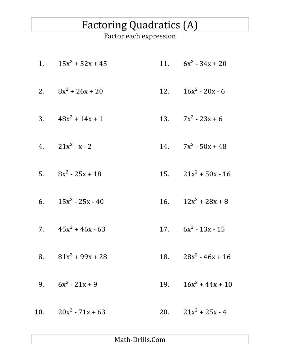 The Factoring Quadratic Expressions With  A  Coefficients Up To 81