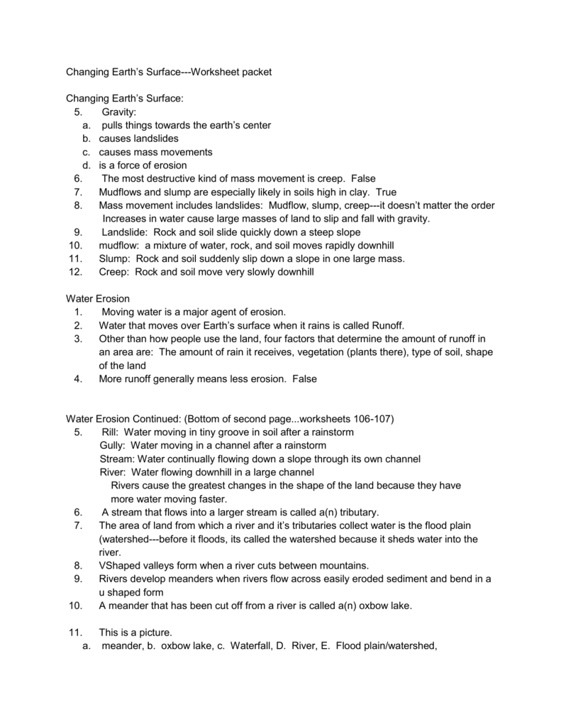 2  Erosion And Deposition Worksheet Answers