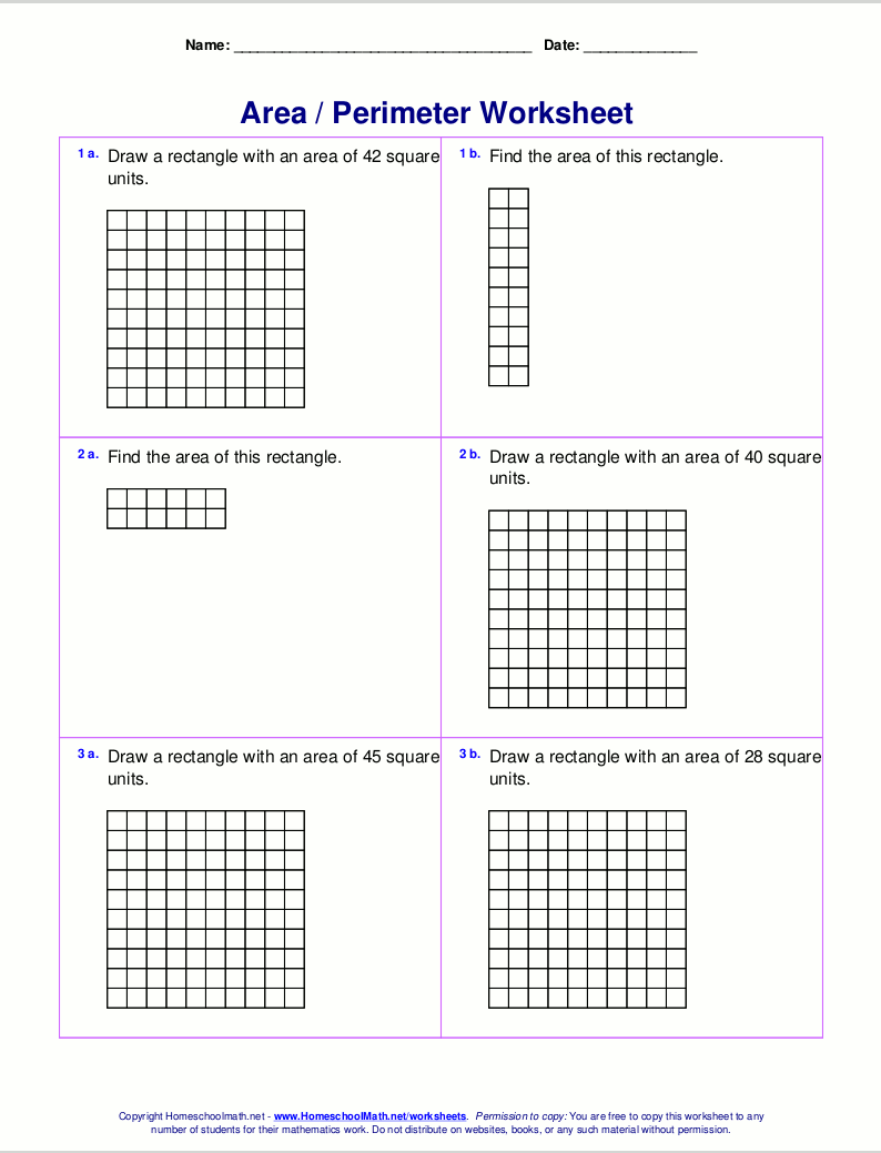 Area And Perimeter Worksheets (rectangles And Squares)