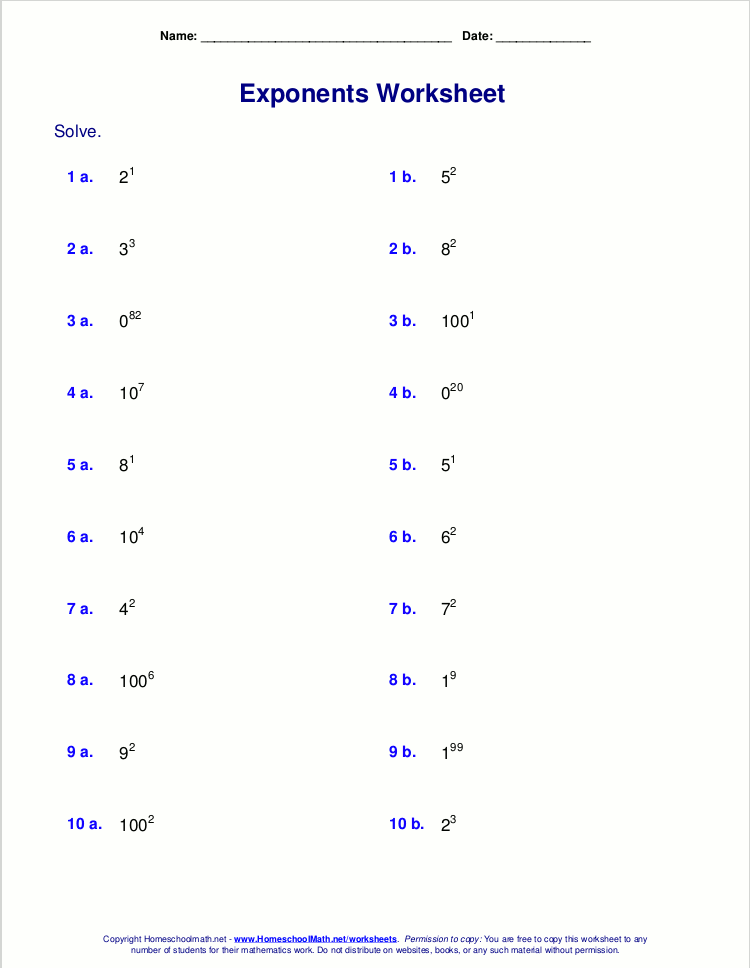 Math Worksheets Grade 8 Exponents  1125645