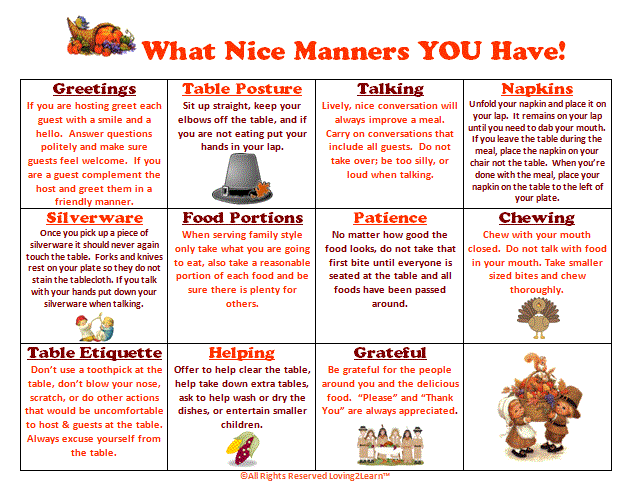 Printable Etiquette Worksheets