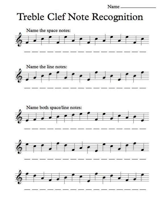 Treble Clef Note Recognition â Worksheet