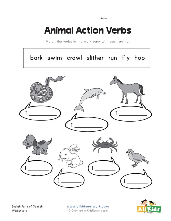 Animal Action Verbs Worksheet