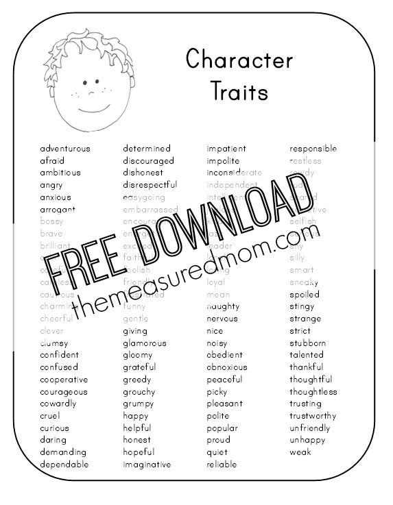 Free Character Analysis Worksheet For Kids