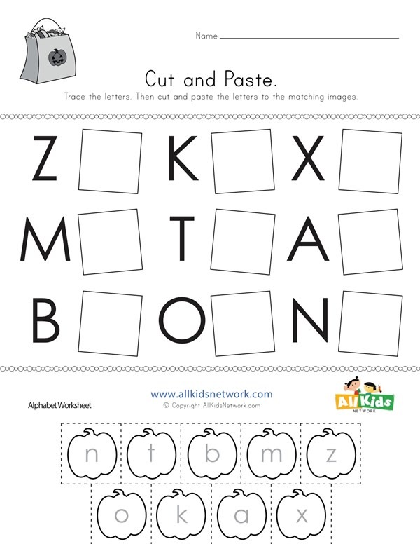 Halloween Cut And Paste Letter Matching Worksheet