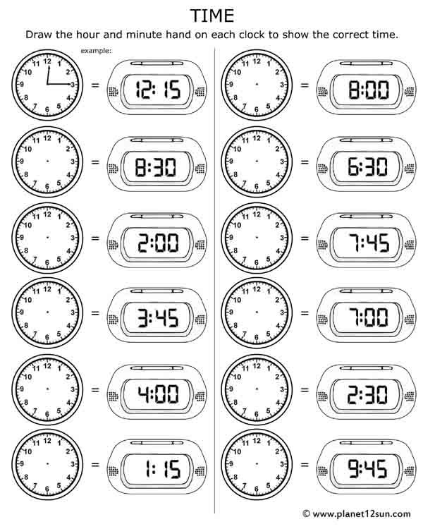 Telling Time  Free Printable Worksheet