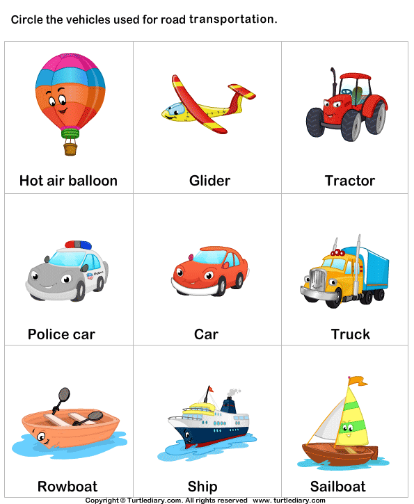 Different Means Of Transport Worksheet