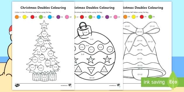 Doubles Colouring Worksheet Activity Sheets Maths Christmas Pre