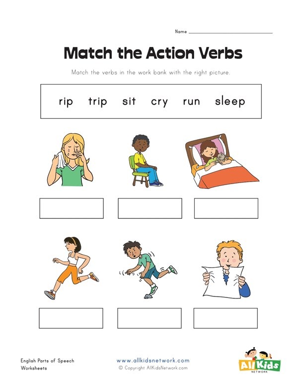 Matching Action Verbs Worksheet
