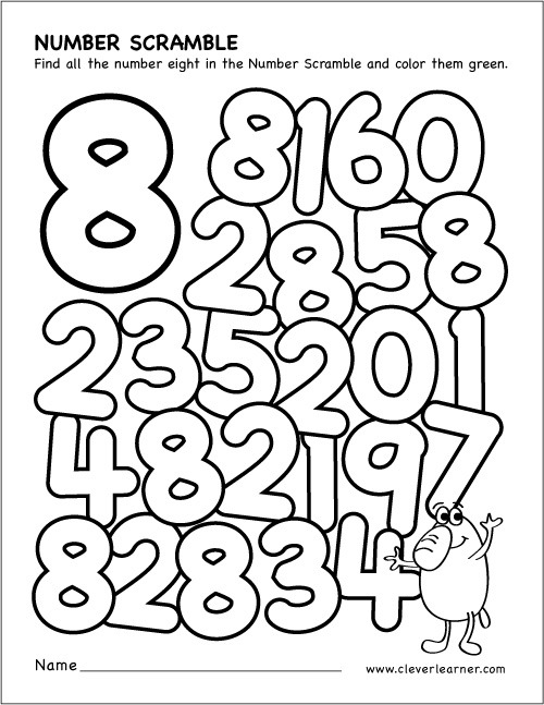 Number Scramble Activity Worksheet For Number 8 For Preschool Children