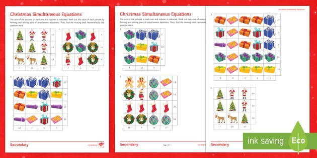 Christmas Algebra Differentiated Worksheet   Activity Sheets