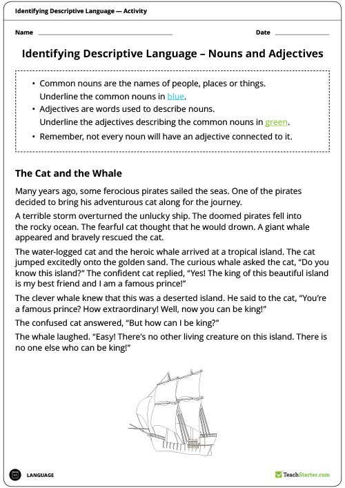 Identifying Descriptive Language Worksheets