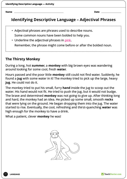 Identifying Descriptive Language Worksheets