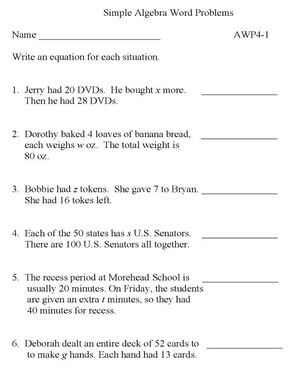 Writing Algebraic Equations From Word Problems Worksheet The On