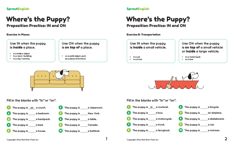Where's The Puppy  Preposition Practice For In And On