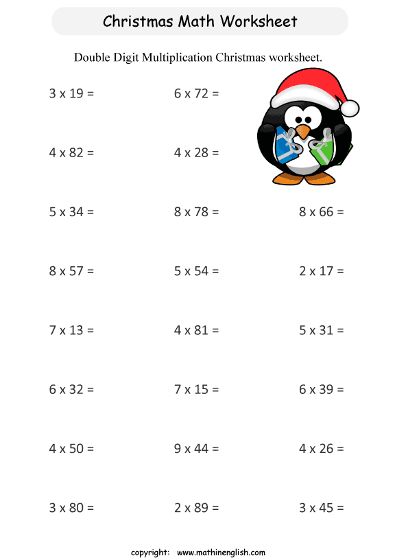 Printable Christmas Addition Multiplication Worksheet For Grade 3