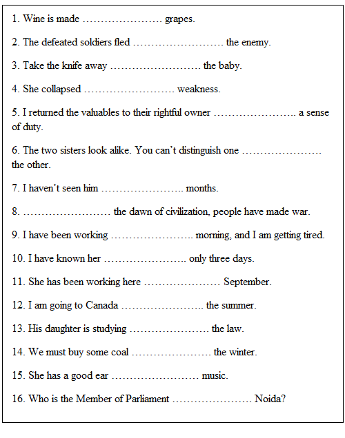 Prepositions Worksheet