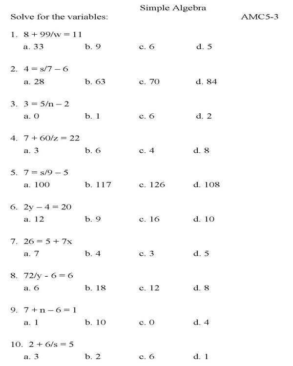 Simple Algebra Worksheet Math Worksheets Algebra Algebra 1 7 1