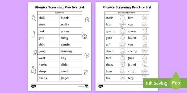 Phonics Screening Practice List Worksheet   Worksheet