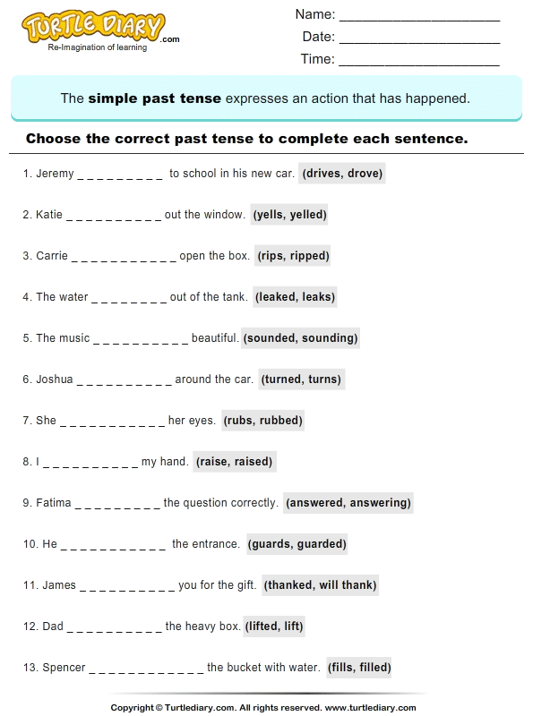 Writing Past Tense Of Verb Worksheet