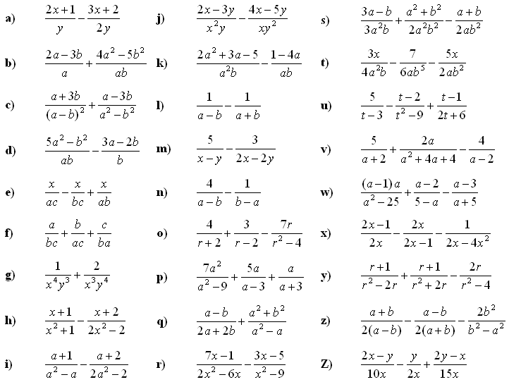 Math Exercises & Math Problems  Algebraic Fractions